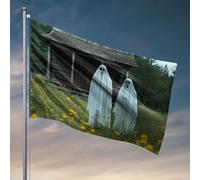 Décoration de grotte pour homme Deux fantômes debout devant une vieille cabine. Drapeau d'automne Drapeau de jardin et de bateau (60 x 90 cm)