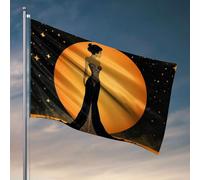 Décoration de grotte pour homme en robe noire avec motif doré contre cercle orange. Drapeau de jardin d'automne drapeaux mignons pour chambre d'adolescentes (60 x 90 cm)