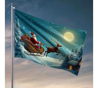 Décoration de grotte pour homme Père Noël vole sur un traîneau tiré par un renne sous une pleine lune. Drapeau décoratif de porche, bar, décoration pour la maison (60 x 90 cm)