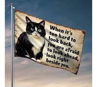 Décoration de grotte pour homme - Sagesse du chat : face à l'avant avec drapeau de courage - Cadeau amusant de chasse - Drapeau de jardin de bienvenue (30 x 45 cm)