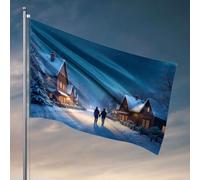 Décoration de grotte pour homme Un couple marche main dans la main dans une rue couverte de neige sous un ciel étoilé. Drapeau d'automne Drapeau de jardin et bateau (30 x 45 cm)