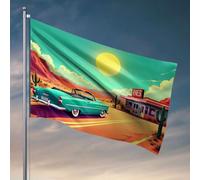 Décoration de grotte pour homme vintage garée à l'extérieur d'un dîner rétro dans le désert. Drapeau porche décor bar décoration pour la maison (120 x 180 cm)