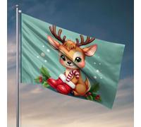 Décoration de grotte pour hommes, un joli renne portant des bottes rouges et tenant un drapeau de canne à sucre d'orge, décoration de chambre de fille, décorations d'automne d'extérieur (60 x 90 cm)