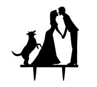Décoration de gteau Prettyia - Pour gteau de mariage, Résine acrylique, Braut & Bräutigam mit Hund, 15.5 x 14 x 0.2cm