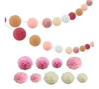 Décoration De Guirlande De 2 Bandes, Bouquet De Papier De 9 Pièces, Accessoires De Décoration De Pépinière De Guirlande, Guirlande De Boules De Feutre Colorées, Décoration De Pendentif Suspendu