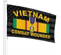 Décoration De Jardin Ancien Combattant Du Vietnam Blessé Au Combat Et Décoré De La Purple Heart (États-Unis) Amusant Bannière De Cour Durable Drapeau De Jardin Pour Bureaux Patio 3X5 Ft
