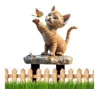 Décoration de jardin de chat - Enjeux d'animaux, 2D Flat Chasing Butterfly Accent | Décoration d'animaux en acrylique pour pelouse, chemin, jardin, ensemble de vacances, ornement de balcon, partage de