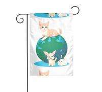 Décoration de jardin Drapeau de jardin 30,5 x 45,7 cm WHJDPP Chatons et lapins sur la carte du monde Imprimé épais et résistant à l'usure pour pots de fleurs et pelouses de jardin