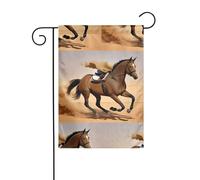 Décoration de jardin drapeau de jardin 30,5 x 45,7 cm WHJDPP cheval qui court dans le sable du désert tempête imprimé épais et résistant à l'usure pour pots de fleurs de jardin et pelouses