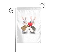 Décoration de jardin Drapeau de jardin 30,5 x 45,7 cm WHJDPP Deux petits lapins tenant des cœurs d'amour Imprimé épais et résistant à l'usure pour pots de fleurs de jardin et pelouses