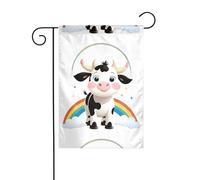Décoration de jardin Drapeau de jardin 30,5 x 45,7 cm WHJDPP Vache mignonne sous l'arc-en-ciel Imprimé épais et résistant à l'usure pour pots de fleurs et pelouses de jardin