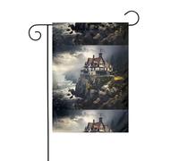 Décoration de jardin Drapeau de jardin 30,5 x 45,7 cm WHJSSF Ancient City By The Sea Image épaisse et résistante à l'usure pour pots de fleurs et pelouses de jardin