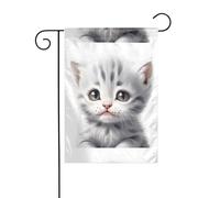 Décoration de jardin drapeau de jardin 30,5 x 45,7 cm WHJSSF pauvre petit chat gris image épaisse et résistante à l'usure pour pots de fleurs de jardin et pelouses