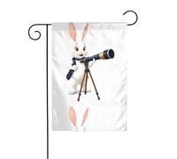 Décoration de jardin Drapeau de jardin 30,5 x 45,7 cm WHJSSF Petit lapin blanc tenant un télescope Motif épais et résistant à l'usure pour pots de fleurs de jardin et pelouses