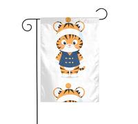 Décoration de jardin Drapeau de jardin 30,5 x 45,7 cm WHJSSF Petit tigre portant un bonnet de nuit Motif épais et résistant à l'usure pour pots de fleurs et pelouses de jardin