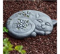 Décoration de jardin en forme de chat - Grande pierre de marche pour la fête des mères - Décoration extérieure - Pierre de marche décorative pour parterres de fleurs et pelouses - Motif chat gauche