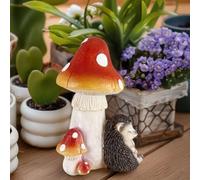 Décoration de jardin en résine en forme de champignon et hérisson pour l'extérieur, statue de bonsaï décorative conçue pour résister aux intempéries et enrichir l'esthétique du jardin