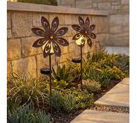 Décoration de jardin LED Lampe solaire Roue à vent Lampe de terrasse couleur rouille Lampe extérieure Piquet de terre, métal jaune, verre brisé, blanc chaud, LxH 20x50 cm