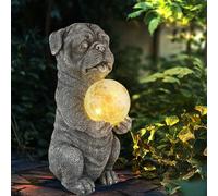 Décoration de Jardin Extérieure Lampe Solaire LED Chien Crackle Boule Verre Gris