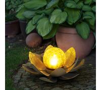 Lampe de décoration de jardin en fleur de lotus pour l'extérieur Lampes de décoration de jardin en fleur de lotus d'Asie Décoration de jardin en verre craquelé Feuilles en métal gris, 1x LED, D 25 cm
