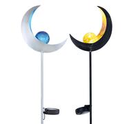 Décoration de jardin Lampe solaire Lampe extérieure LED Fiche de jardin Lampe extérieure, design lune avec piquet de terre, argent-bleu bronze-jaune, H 90 cm, set de 2
