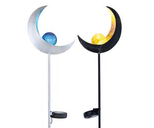 Décoration de jardin Lampe solaire Lampe extérieure LED Fiche de jardin Lampe extérieure, design lune avec piquet de terre, argent-bleu bronze-jaune, H 90 cm, set de 2