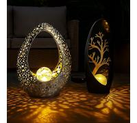 Décoration de jardin Lampes solaires orientales pour l'extérieur Arbre Balcon Décoration Poinçonnage noir Boule de verre bronze or, LED blanc chaud, set de 2