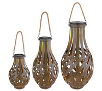 Décoration de jardin Lanterne solaire avec treillis de bambou à suspendre ou à poser, en bambou avec interrupteur, LED blanc chaud, jardin terrasse