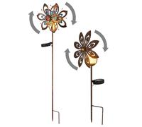 Décoration de jardin LED Lampe solaire Moulin à vent Lampe de terrasse Piquet de terre, métal or bleu rouille jaune, verre brisé, blanc chaud, lot de 2