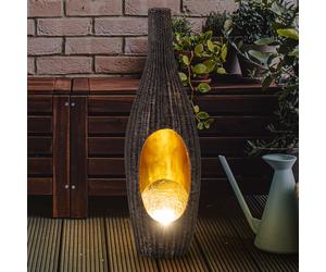 Décoration de jardin lumière solaire pour décoration extérieure design Lampe solaire rotin -optik couleur or avec boule de verre, brun craquelé, LED blanc chaud, LxH 14,3x45,5 cm