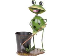 Décoration de jardin, métallique, grenouille avec seau, 23x16x33 cm
