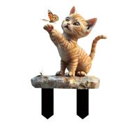 Décoration de jardin pour chats | Poteaux pour animaux | Ornement acrylique 2D avec chat enseignant des papillons pour balcon, terrasse, jardin, chemin, fêtes de mariage