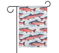 Décoration De Jardin Saumon Sauvage D'Alaska Durable Drapeau De Bienvenue Double Face Bannière De Cour Pour Maison Extérieure Porche 12X18 Inch