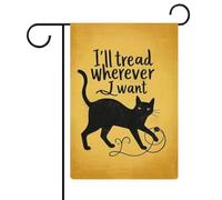 Décoration De Jardin Silhouette de chat Je marcherai où je veux Bannière | décorative 12x18 Inch Imperméable Drapeaux Décoratif UV Fade RéSistant Bannière pour D'Intérieur Vacances Bureaux