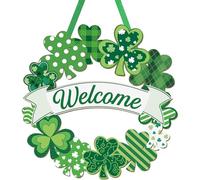 Décoration de la Saint-Patrick - Panneau de bienvenue irlandais à suspendre avec corde - Trèfle - Panneau de bienvenue en bois à suspendre pour porte d'entrée