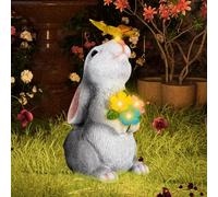 Décoration de lapin avec lanterne solaire - Statues de jardin avec lumière solaire - Lapin de Pâques avec fleurs et papillons - Statue de décoration de jardin avec solaire pour pelouse, balcon, étang,