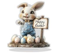 Décoration de lapin de Pâques en acrylique - Œuf de lapin plat 2D avec motif double face, pièce maîtresse de table pour étagère, bureau, rebord de fenêtre, décoration de maison de printemps, salon