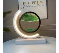 Décoration de l'art du sable en mouvement, Lampe de bureau en sable mouvant, paysage de sable mouvant rond 3D en haute mer for activité calme et détente, lampe à sable mouvant rotative à 360 °(C,Remot