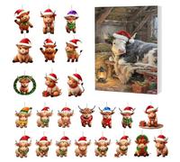 Décoration de l'Avent Noël des Highlands 2025 - Ornement Acrylique 2D Calendrier Compte à Rebours 24 Jours | Pendentif Fêtes Highland - Pour Maison Arbre Mur Porte Fenêtre Faveurs Pour Fêtes