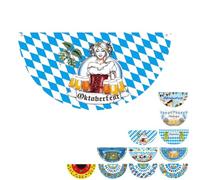 Décoration de l'Oktoberfest - 88,9 cm - Banderole plissée pour fête de la bière - Drapeau bavarois à carreaux - Bannière à suspendre pour fête de bière - Clôture, porche, cour