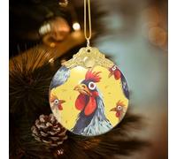 Décoration de maison 2025 Art Poulet Peinture Ornement de Noël Rond en Verre Cristal Ornements Cadeaux, Arbre de Noël Suspendu Pendentifs en Cristal Attrape-Soleil pour les Vacances Souvenir de Noël