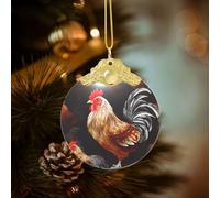 Décoration de maison 2025 - Coq brillant - Ornements de Noël ronds en verre de cristal - Ornements à suspendre pour sapin de Noël - Pendentifs en cristal - Attrape-soleil pour les fêtes de Noël