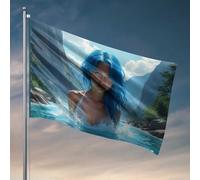 Décoration de maison amusante aux cheveux bleus Beauté dans la nature Drapeau embrasser le lac Maison Drapeaux cool pour chambre gars (120 x 180 cm)
