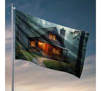 Décoration de maison amusante - Cabane confortable dans les bois : un drapeau de retraite sereine - Décoration de maison - Drapeaux cool pour chambre de gars (30 x 45 cm)