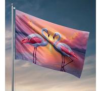 Décoration de maison amusante Flamants roses amoureux au coucher du soleil Drapeau Lac Décoration de maison Drapeaux cool pour chambre gars (152 x 244 cm)