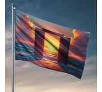 Décoration de maison amusante Porte vers la sérénité : coucher de soleil sur la mer drapeau lac décoration maison drapeaux cool pour chambre gars (152 x 244 cm)