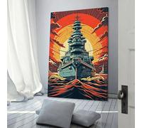 Décoration de maison vintage en toile représentant des navires de guerre, idéale pour le salon, la salle de bain ou la ferme, 40 x 60 cm
