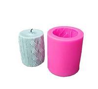 Décoration de Mariage 3D Laine à Tricoter Moule Cylindre en Silicone Bougie Silicone Lignes Cylindre Forme DIY Bougie Moule (Couleur aléatoire)