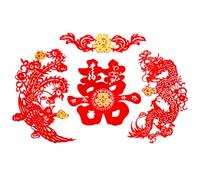 Décoration de mariage chinois rouge Double bonheur Dragon Phoenix Papier-Cut toile de mariage pour la porte la porte la