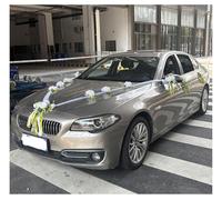 Décoration de mariage pour voiture - Fleurs artificielles blanches - Nœuds de voiture - 13 fleurs en soie + douille de 5 m - Pour capot et poignée de porte - Kit de décoration de mariage - Guirlande